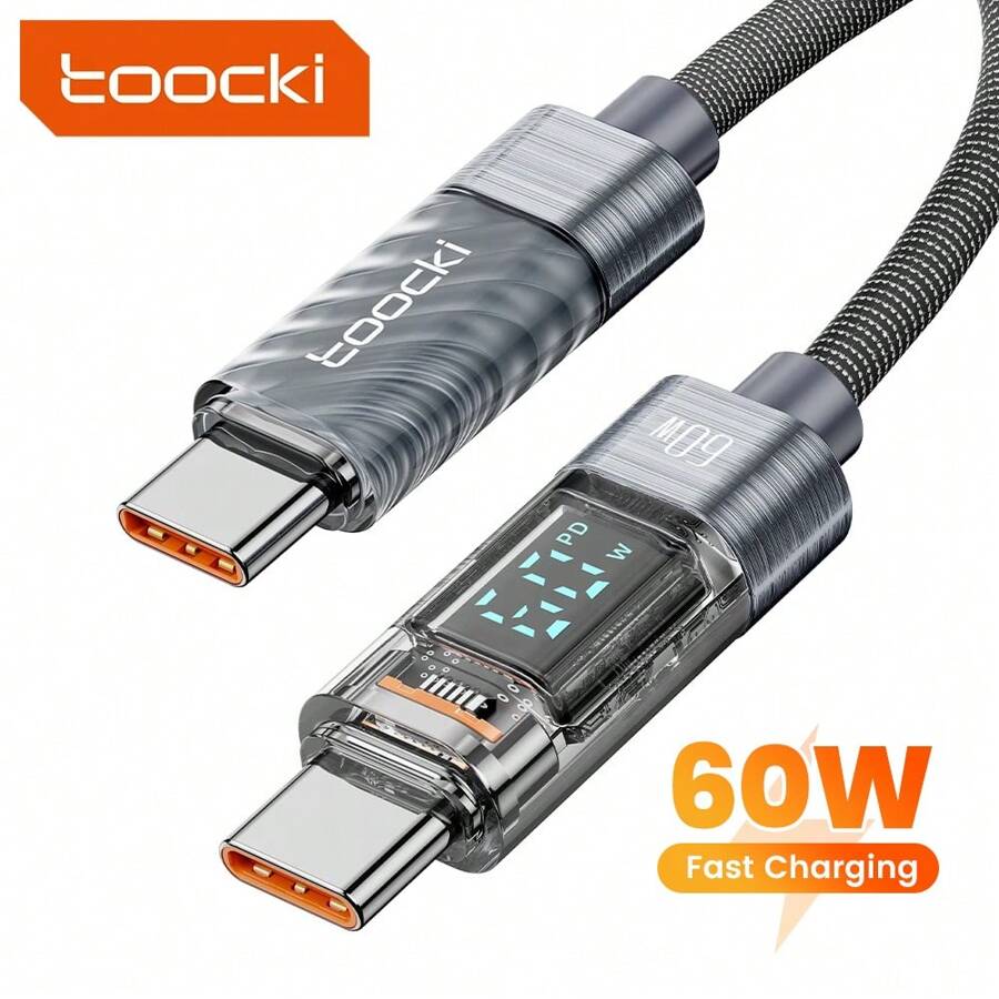 Toocki Type C 转 Type C 数据线 60W PD 快速充电器 USB C 转 USB C 显示屏数据线 适用于 POCO Realme 兼容 Macbook - 彩色 - 查看 1