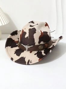 1 Stück Retro amerikanischer Stil Kuh-Print Kunstleder Dekor Cowgirl Hut, Jazz Cap geeignet für Western Cowboy Stil, passend für täglichen Gebrauch, Outdoor, alle Jahreszeiten