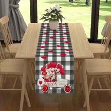 1PC Linen Black And White Buffalo Lattice Valentine's Day Table Runner Long Valentine's Day Dwarf Heart Decoration Valentine's Day Home Kitchen Dining Room Table Decoration - Black and White - View 4