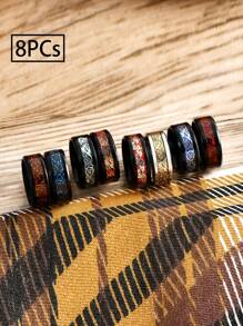 8pcs Vintage High-End Accessories Chinese Dragon Stainless Steel Rings, Multi-Color Chinese Dragon Pattern Rings For Men