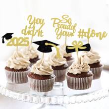 2025 Proud Of You Degree Diploma Certificate Graduation Cap 6pcs Cake Topper Set, 6 Styles 2pcs Each, 12pcs/Pack, Graduation Season Party Cake Decorations - Multicolor - View 11