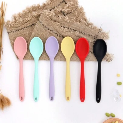 2pcs Household Silicone Spoon, Heat Resistant Non-Stick Pot Dedicated Soup Spoon & Mixing Spoon