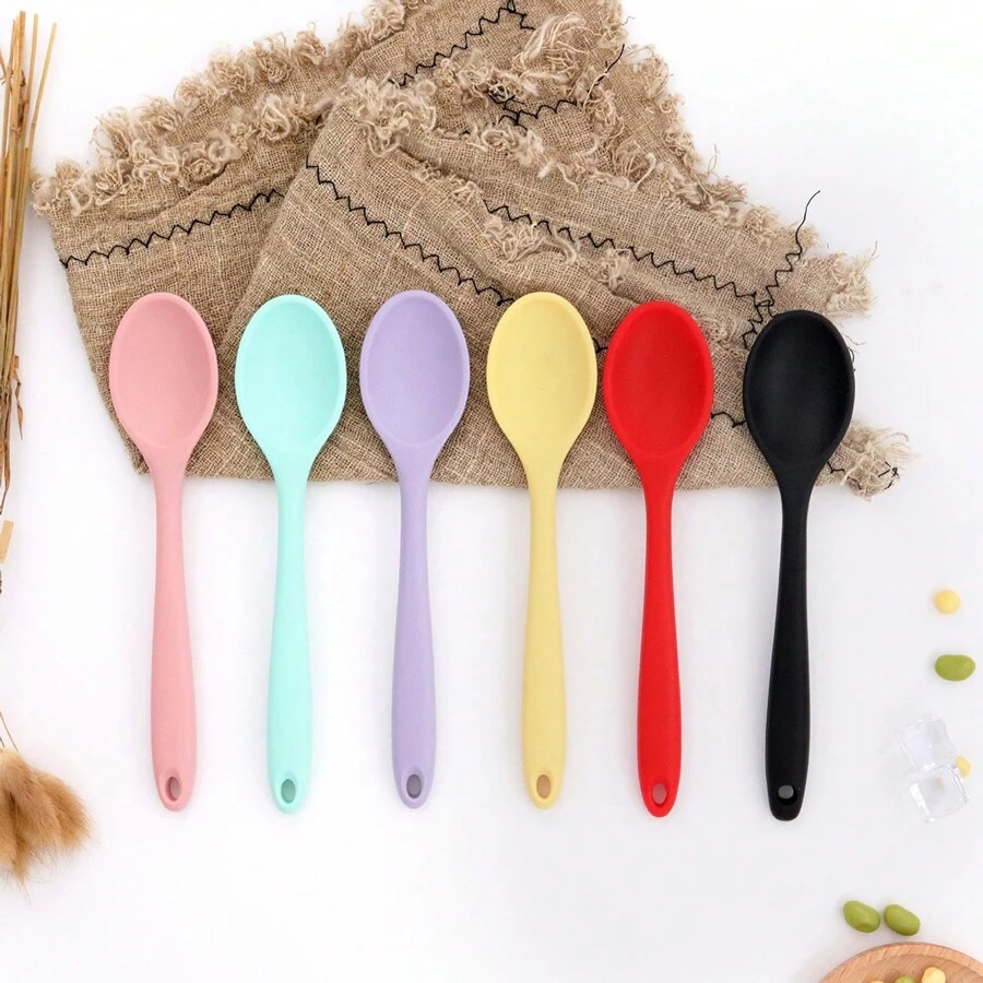 2pcs Household Silicone Spoon, Heat Resistant Non-Stick Pot Dedicated Soup Spoon & Mixing Spoon - Multicolor - View 1