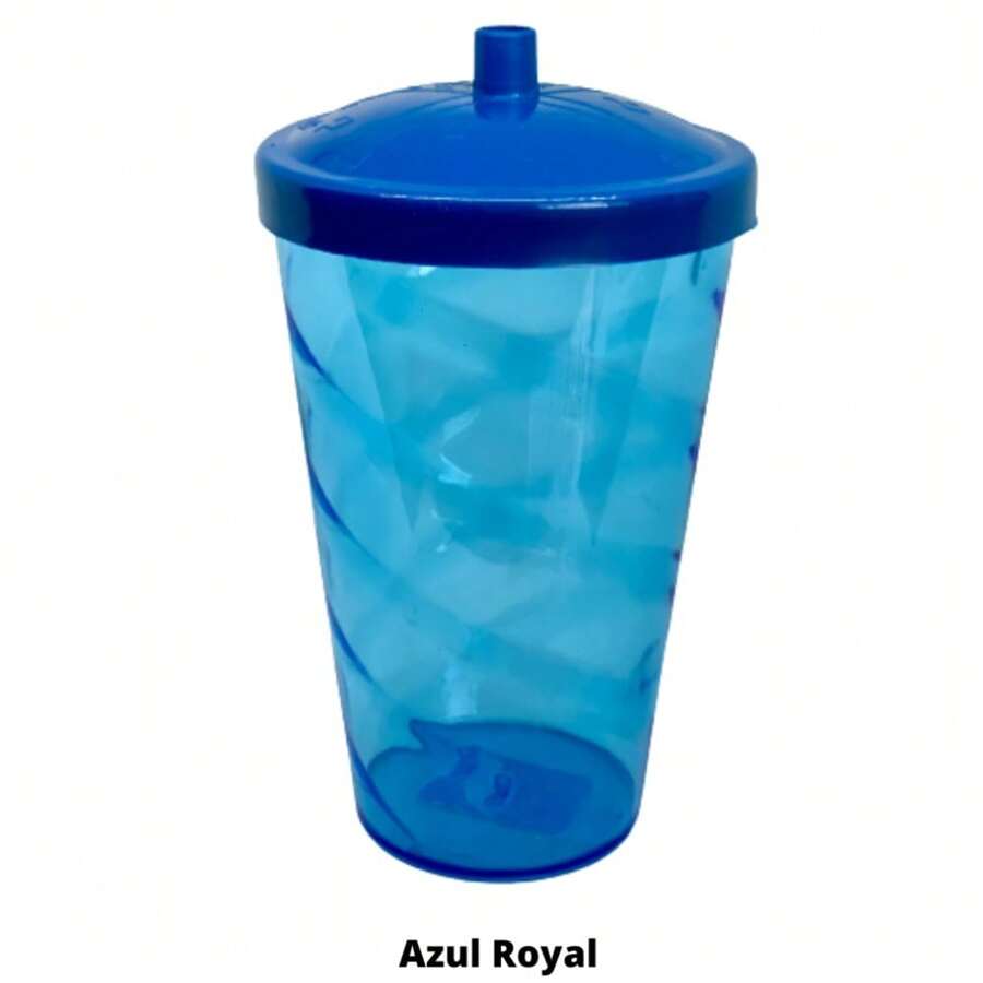 15 Copos Twister 400ML Tampa Colorida E Canudo Transparente - Azul Royal Copo Colorido - Visão 1