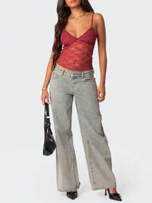 Y2k Lace Cami Tank Tops For Women Sexy Lace Trim Spaghetti Strap Camisole Backless Summer Going Out Crop Top - Màu Đỏ Sâu - Xem 4
