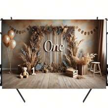 1 片聚酯纤维，用于一周岁生日派对背景，多功能摄影背景，无需电源，适用于户外和工作室装饰，蛋糕桌横幅