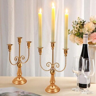 1pc 1/3/5 Arm Vintage Metal Candle Holders - Golden Wrought Iron Candle Cups For Tabletop Decor, Romantic Dinner Parties, Weddings, And Home Accents, Elegant Decorative Ornaments And Props For Events And Celebrations