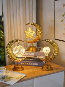 1 pièce La nouvelle lampe boule en fer forgé et LED à lune creuse. Lampe décorative d'ambiance avec fil de cuivre LED (batterie incluse). Lampe de table de fête, modélisation d'ambiance. Cadeau pour amis et famille, convient à tous. Idéal pour la décoration de Noël, Thanksgiving, Saint-Valentin. Article raffiné.