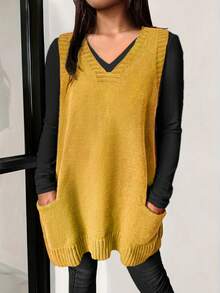 Áo nỉ chui đầu màu trơn cỡ lớn khi đi làm - Màu vàng - Xem 2
