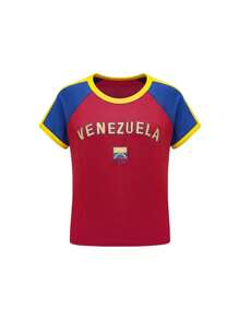Y2k Baby Tees Women Raglan Short Sleeve Graphic Printed Tees Crop Tops Contrast Color Slim Fit T Shirts Teen Girls Summer Vintage Aesthetic Clothes Streetwear - 彩色 - 查看 2