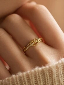 BALMORA A Vintage S925 Silver Simple Rose Gold Ring For Women Girls Charming Retro Double Knot Rope Elegant Statement Tiny Anillo Jewelry Gift Valentines