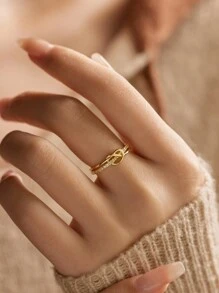 BALMORA A Vintage S925 Silver Simple Rose Gold Ring For Women Girls Charming Retro Double Knot Rope Elegant Statement Tiny Anillo Jewelry Gift Valentines