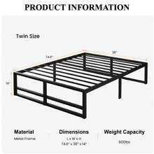 SHA CERLIN Twin|Full|Queen/King Size Metal Bed Frame, 14 Inch Heavy Duty, High Under Bed Platform Storage Space, Steel Slats Support Up To 1000 Lbs, No Box Spring Needed, Mattress Anti-Slip Design, Noise Free, Black * Bed Frame Queen Queen Bed Frame Bed Frame Full Full Size Bed Frame King Size Bed Frame Twin Bed Frame Room Decor Home Decor Christmas Decor Bedroom Decor Valentine Day Decor Storage Living Room Decor Furniture House Decor