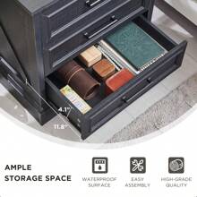 JXQTLINGMU Farmhouse Nightstand With Charging Station, 24" Wide Side Table With 3 Large Drawers & Bar Handles - Rustic Wood Small Dresser Chest Of Drawers For Bedroom, Living Room, Or As A Christmas Gift - Black - View 4