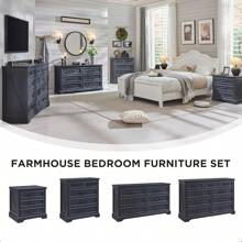 JXQTLINGMU Farmhouse Nightstand With Charging Station, 24" Wide Side Table With 3 Large Drawers & Bar Handles - Rustic Wood Small Dresser Chest Of Drawers For Bedroom, Living Room, Or As A Christmas Gift - Black - View 7