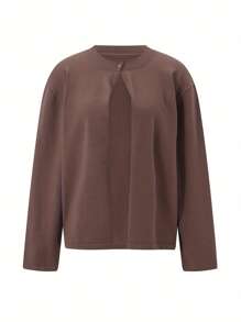 Women's Autumn Sweater Cardigan Long Sleeve O Neck One Button Open Front Knitwear - Chocolate Color - View 4