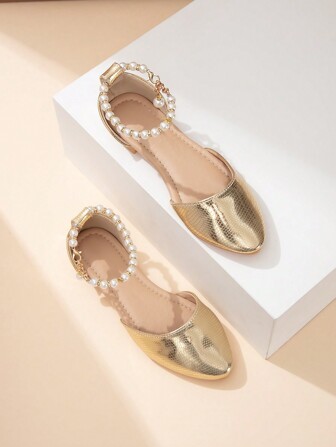 New Summer Fashion Pointed Toe Flat Shoes For Teenage Girls, Plus Size Outdoor Casual Leather Student Flat Shoes, White Pointed Toe Fashionable Pearl Flats