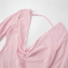 Women Lingerie Nightgown Sheer Mesh Cowl Neck Backless Babydoll Dress For Sleepwear Exotic Nightwear - 粉色 - 查看 4