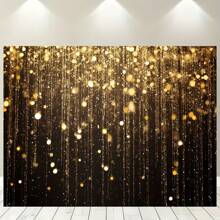 A Shiny Golden Curtain With A Black Background Paired With Golden Rain, Sparkling Lights And Sparks, A Multifunctional Polyester Background Fabric Suitable For Luxury Parties And Award Ceremonies, Holiday Party Banners, No Need For Power.