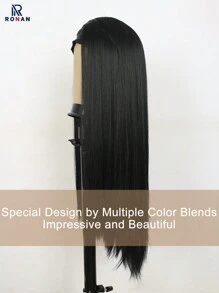 RONAN 合成头带假发 1B 黑色自然长直发假发日常派对角色扮演假发耐热纤维夏季促销自然透气