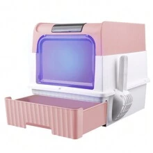 Bac à Litière pour Chat, Maison de Toilette pour Chat Fermé, Stérilisation et Désodorisation aux Ultraviolets, Rose/Noir/Gris