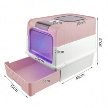 Bac à Litière pour Chat, Maison de Toilette pour Chat Fermé, Stérilisation et Désodorisation aux Ultraviolets, Rose/Noir/Gris