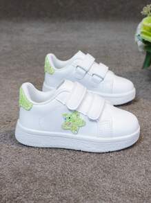 1 Pair Kids Unisex Casual Hook And Loop Breathable White Shoes With Star, Glitter & Patchwork Decor, Fashion Sneakers For School, Students, Toddlers