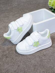 1 Pair Kids Unisex Casual Hook And Loop Breathable White Shoes With Star, Glitter & Patchwork Decor, Fashion Sneakers For School, Students, Toddlers