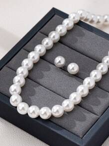 1 Bộ Vòng Cổ Ngọc Trai Và Hoa Tai Đi Nghỉ - Trắng0.8cm - Xem 3