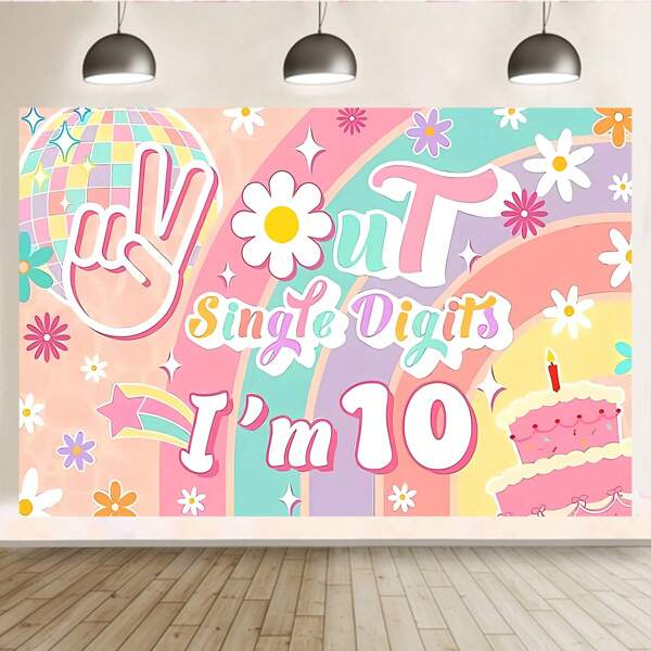1 pezzo di Decorazione per festa di compleanno a tema 10° Compleanno, tovaglia per tavolo della torta, drappo decorativo da parete, perfetto per decorare la stanza della festa di compleanno, misura 210 x 150/150 x 100/100 x 75 cm