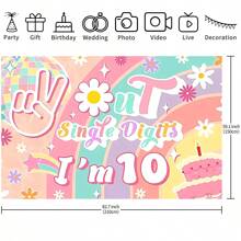 1 pezzo di Decorazione per festa di compleanno a tema 10° Compleanno, tovaglia per tavolo della torta, drappo decorativo da parete, perfetto per decorare la stanza della festa di compleanno, misura 210 x 150/150 x 100/100 x 75 cm