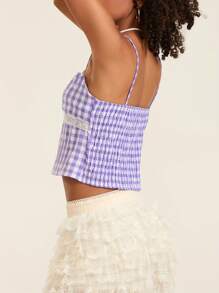 Cottage Plaid Print Spaghetti Strap Y2K Aesthetic 00s Retro Grunge Tank Tops - Purple - View 3