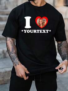 定制个性化T恤，圣诞节/感恩节礼物，男士个性化T恤 - 添加您自己的文字/图案（徽章/公司标志/家庭照片/自拍）来设计您专属的定制印花T恤 - 黑色 - 查看 2