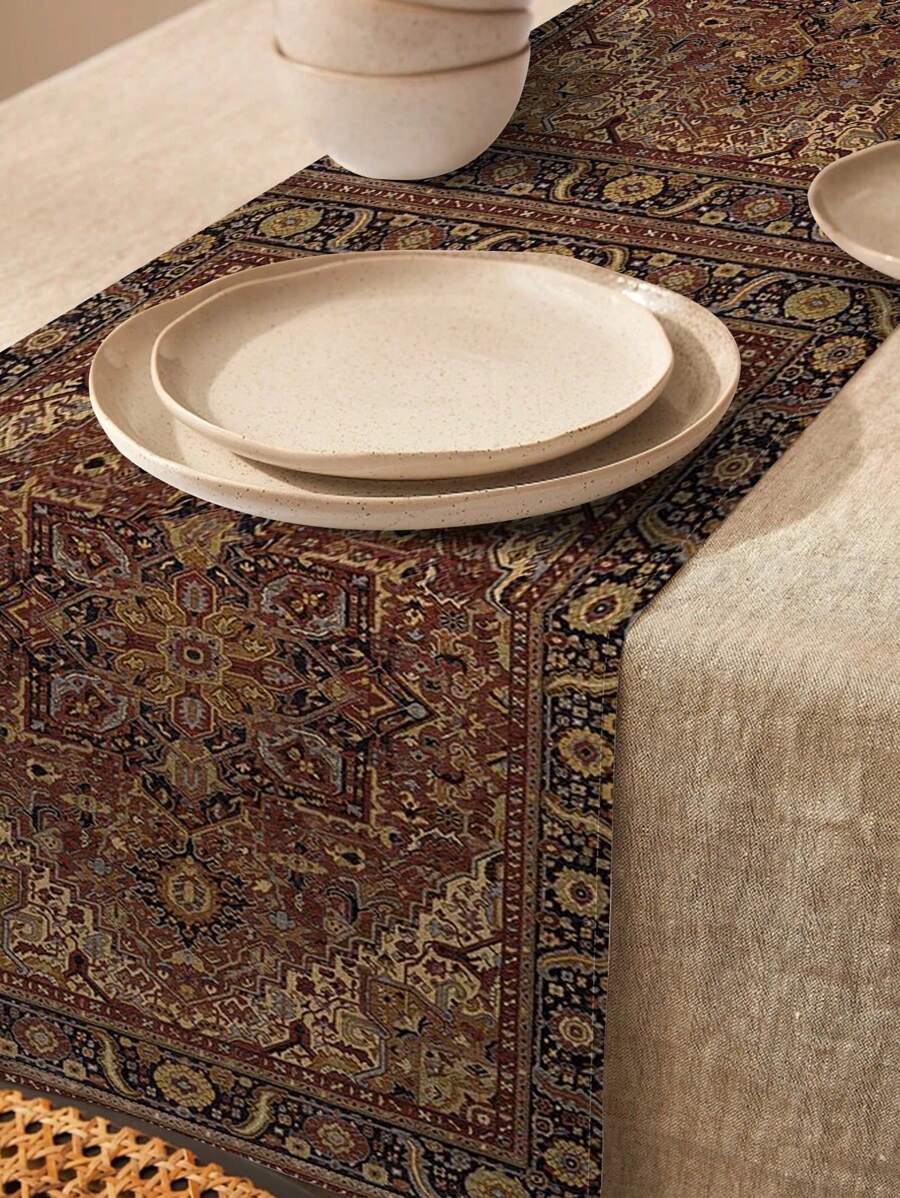 1pc Bohemian Pattern Table Runner, Home Decor Table Runner, Indoor&Outdoor Party Supplies, Room Decoration. Suitable For Home Kitchen Decor And Activity Party Decoration - Multicolor - View 1