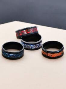 8pcs Vintage High-End Accessories Chinese Dragon Stainless Steel Rings, Multi-Color Chinese Dragon Pattern Rings For Men