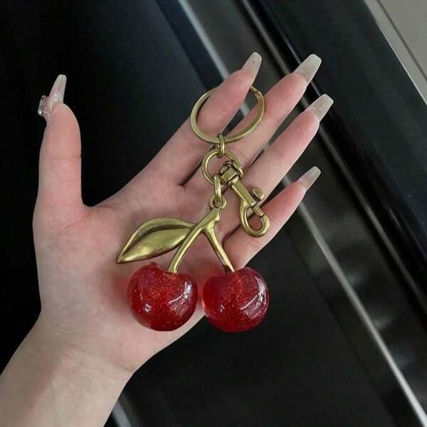 1 peça acessório de decoração de cereja da moda, chaveiro exclusivo com pingente de cereja para decoração de bolsa feminina, carta de dia dos namorados e escola