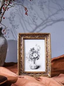 1 Stück Vintage Goldharz Fotorahmen, warme goldene Heim Tischdekor Bilderrahmen, horizontal & vertikal verwendbar, Schlafzimmer, Arbeitszimmer, Bürotisch Foto Dekoration