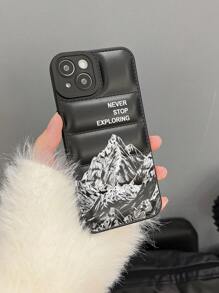 白色标语元素时尚手机壳，永不止步的探索精神，励志标语设计，时尚羽绒服纹理手机壳，兼容，适合旅行和冒险爱好者，山峦图案设计，春季生日礼物 - 彩色 - 查看 4