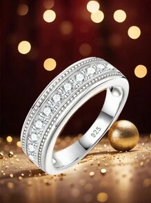 AIHUASI 1 chiếc nhẫn bạc Sterling 925 hấp dẫn dành cho nam trang sức cưới quà tặng ngày lễ tình nhân cắt tròn 5A Cubic Zirconia trang trí nhẫn đính hôn hợp thời trang trang sức cao cấp - Bạc - Xem 4