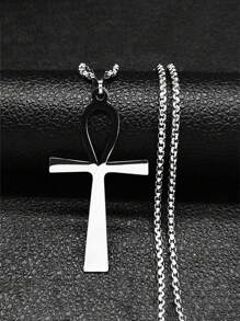 Gothic Egyptian Cross Key Of Life Necklace, Stainless Steel Black/Gold/Silver Religious Pendant Necklace, Gothic Jewelry, Holiday Gift - Multicolor - View 15