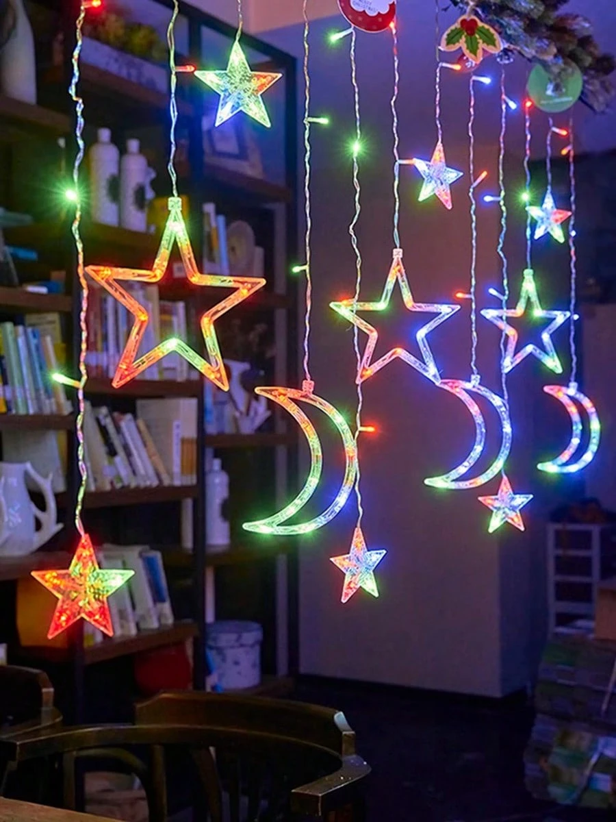 3.5m Moon & Star String Lights, 12 Hanging Stars & Moons LED Lights ...