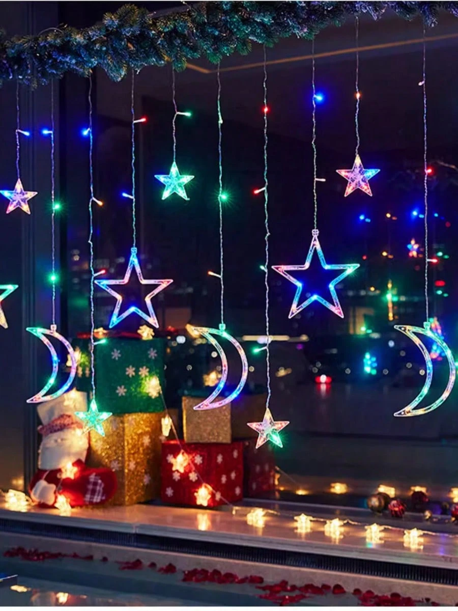 3.5m Moon & Star String Lights, 12 Hanging Stars & Moons LED Lights ...