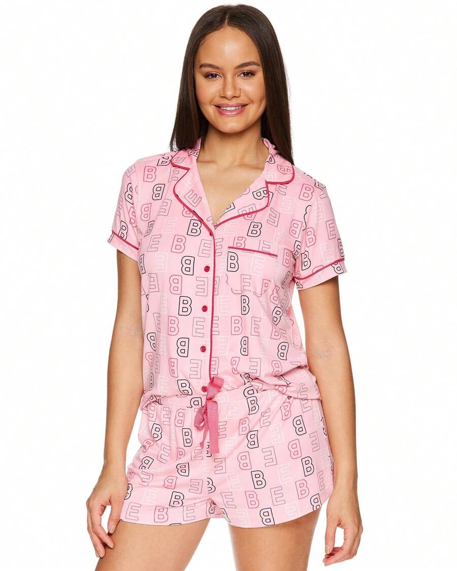 Bebe Pajama Set For Women, Stretch Rayon Knit Short Sleeve PJs For Women Set, Ladies Pajamas Sets - Light Pink 1 - View 1