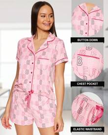 Bebe Pajama Set For Women, Stretch Rayon Knit Short Sleeve PJs For Women Set, Ladies Pajamas Sets - Light Pink 1 - View 2