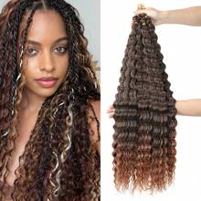 6Packs Ocean Wave Crochet Hair ,30Inch Black Deep Wave Braiding Hair For Women Synthetic Curly Crochet Hair Extensions Wavy Braiding Hair Bohemian Crochet Braids