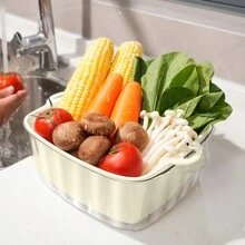 Canasta de lavado transparente de 2 capas para frutas y verduras, escurridor de platos para la cocina, tazón de lavado de PET con colador - Multicolor - Ver 7