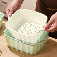 Canasta de lavado transparente de 2 capas para frutas y verduras, escurridor de platos para la cocina, tazón de lavado de PET con colador - Multicolor - Ver 6