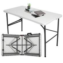 Folding Table, Lightweight Portable Table For Indoor & Outdoor, Picnic, Camping, Board Game With Carrying Handle, Locks - White