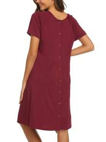 Women's Maternity 3 In 1 Delivery Labor Nursing Nightgown Hospital Gown Sleepwear For Breastfeeding - Burgundy - View 5