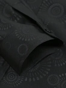 Men's 2024 Casual Geometric Print Single-Breasted Black Long Sleeve Shirt